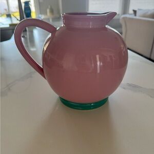 Lindt-Stymeist Pink Ceramic Pitcher with Blue Base Vintage 1980’s